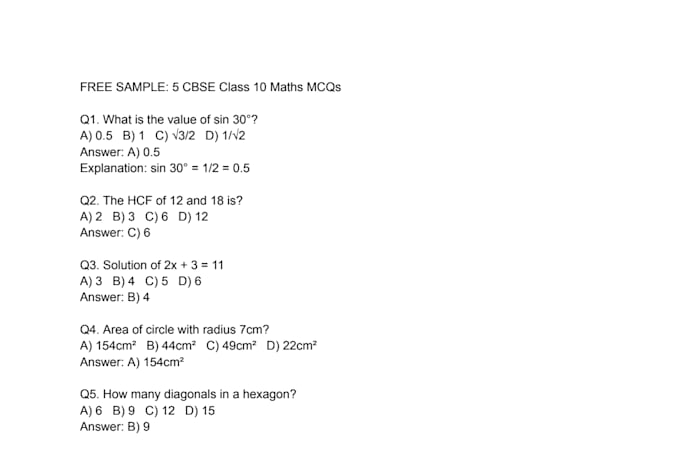 create cbse and ts board maths mcqs